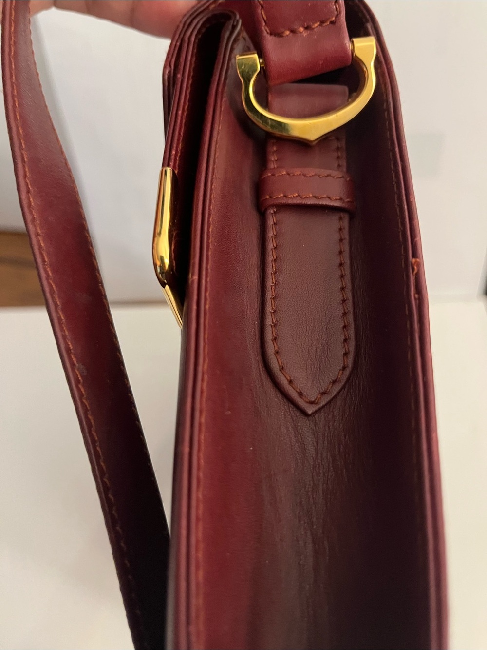 Cartier Burgundy Leather Shoulder Bag with Gold Hardware - Picture 13 of 14